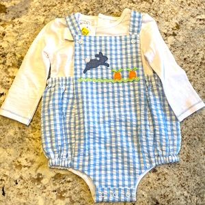 Mud pie baby boy blue and white gingham bunny romper